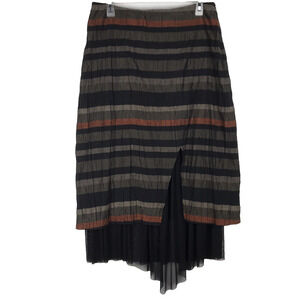 Eva Tralala Paris Midi Skirt Taffeta Net Layered Bronze Black Stripe Lagenlook M